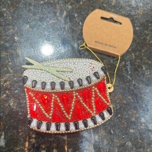 India Boutique Festive Red and Gold Beaded Drum Ornament